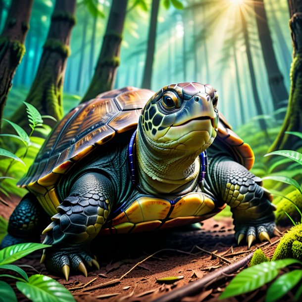 Photo of a turtle in a belt in the forest