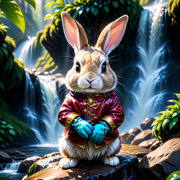 Picture of a rabbit in a gloves in the waterfall