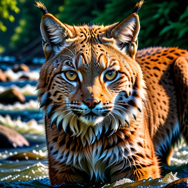 Foto de um lince em um cinto no rio