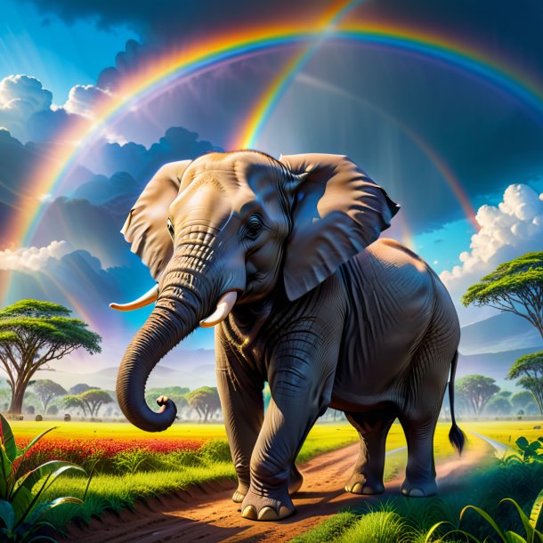 Photo of a playing of a elephant on the rainbow