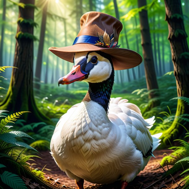 Image of a goose in a hat in the forest