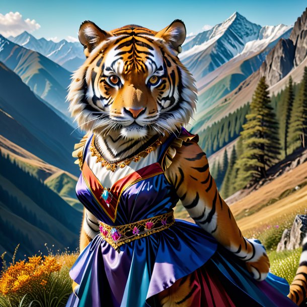 Foto de um tigre em um vestido nas montanhas