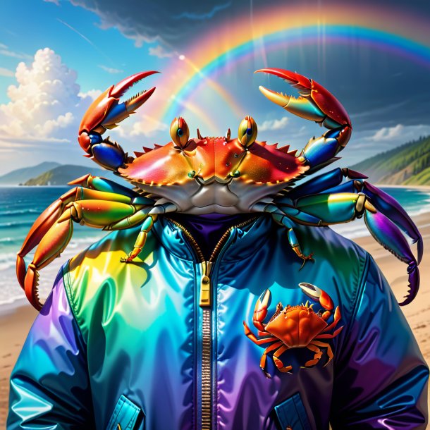 Drawing of a crab in a jacket on the rainbow