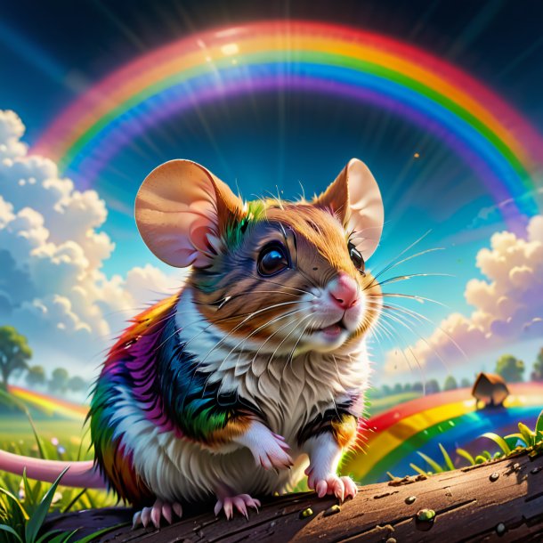 Image of a waiting of a mouse on the rainbow