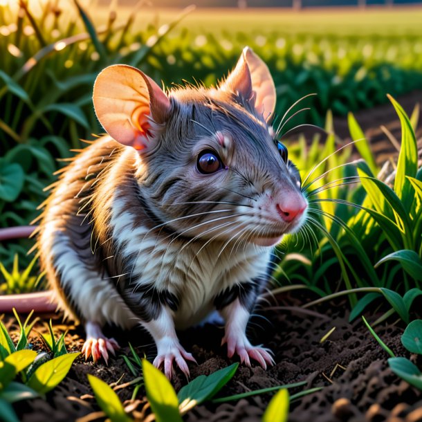 Foto de un descanso de una rata en el campo