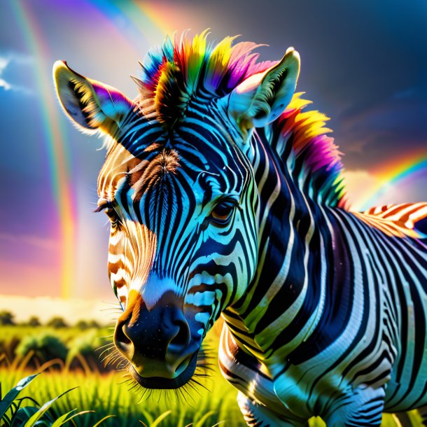 Pic of a angry of a zebra on the rainbow