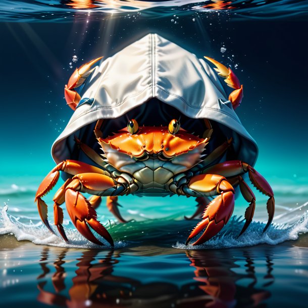 Illustration of a crab in a hoodie in the water