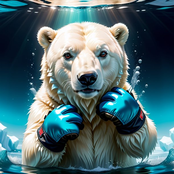 Illustration of a polar bear in a gloves in the water