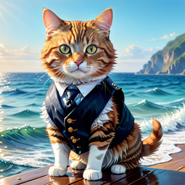 Dessin d'un chat dans un gilet dans la mer