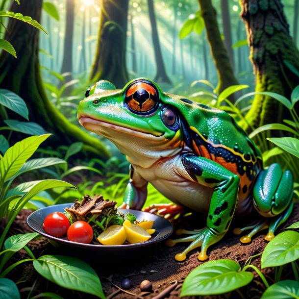 Photo d'un repas d'une grenouille dans la forêt