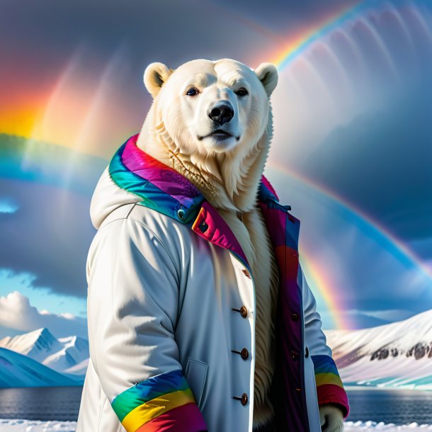 Image of a polar bear in a coat on the rainbow