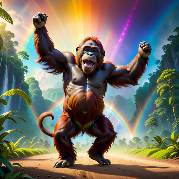 Picture of a dancing of a orangutan on the rainbow