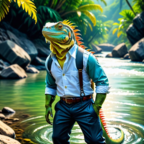 Foto de una iguana en un pantalón en el río