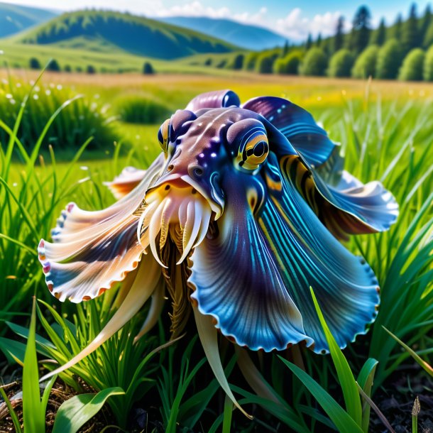 Photo d'une seiche dans un manteau dans la prairie