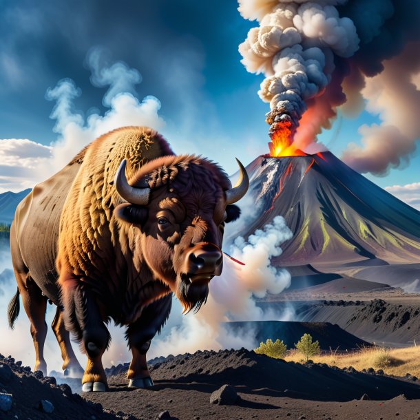 Image of a smoking of a bison in the volcano