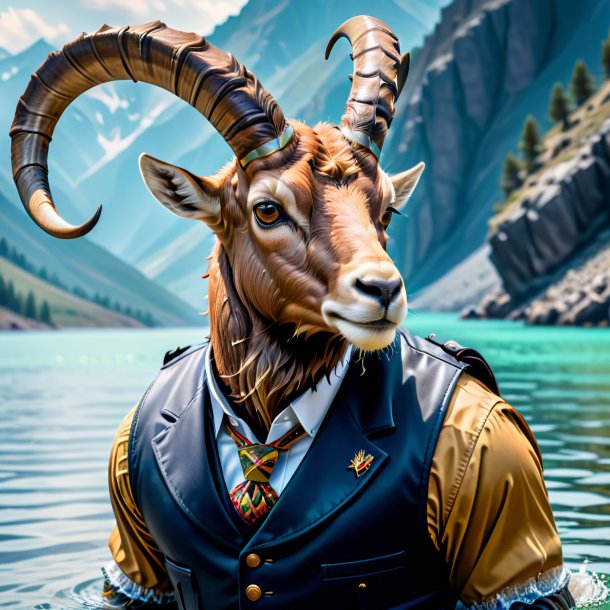 Image of a ibex in a vest in the water