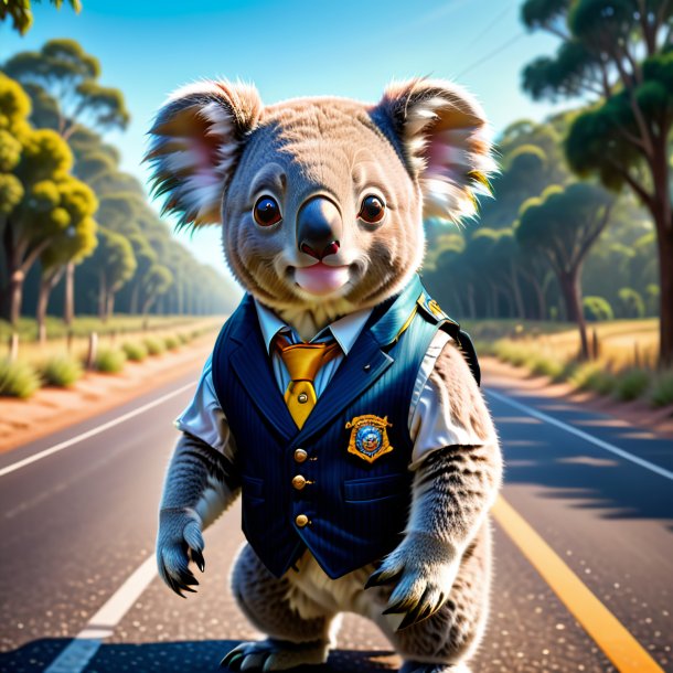 Illustration of a koala in a vest on the road