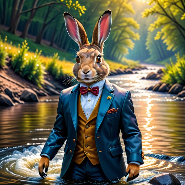 Pic of a hare in a jacket in the river