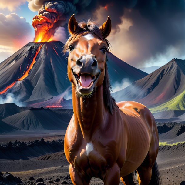 Image of a smiling of a horse in the volcano