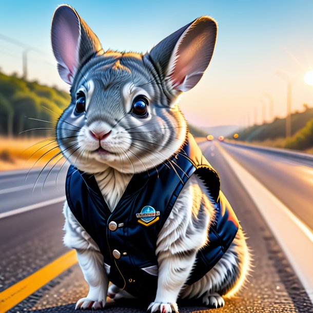 Drawing of a chinchillas in a vest on the highway