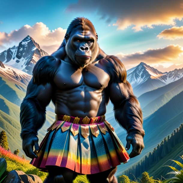 Photo of a gorilla in a skirt in the mountains