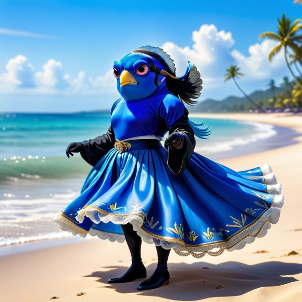 Pic of a blue tang in a skirt on the beach