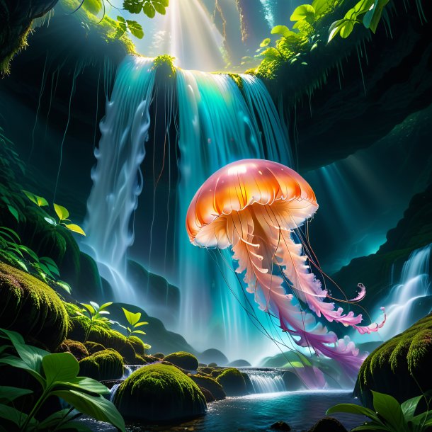 Photo of a sleeping of a jellyfish in the waterfall