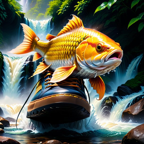 Pic of a carp in a shoes in the waterfall