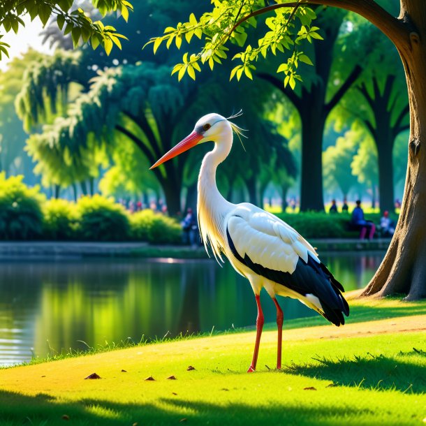 Picture of a waiting of a stork in the park