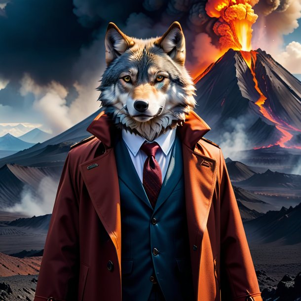 Picture of a wolf in a coat in the volcano