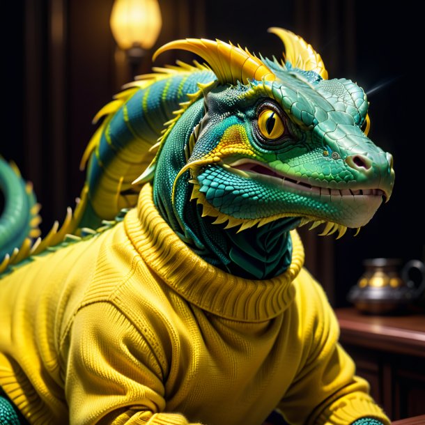 Image of a basilisk in a yellow sweater