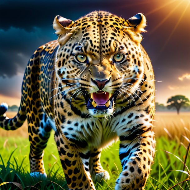 Picture of a angry of a leopard on the field