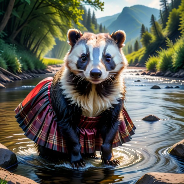 Image of a badger in a skirt in the river