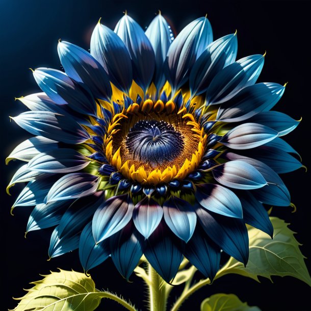 Ilustración de un girasol azul marino