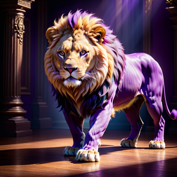 Image d'un lion dans des chaussures violettes