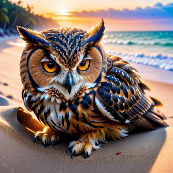 Photo of a sleeping of a owl on the beach