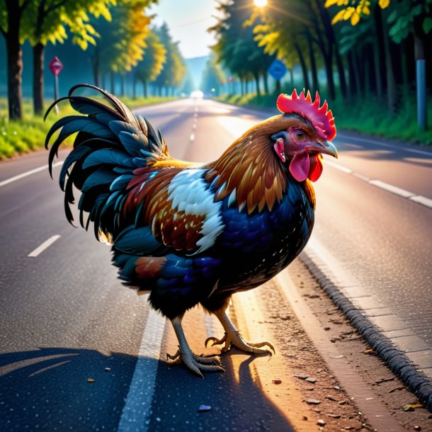 Pic d'un cri d'une poule sur la route