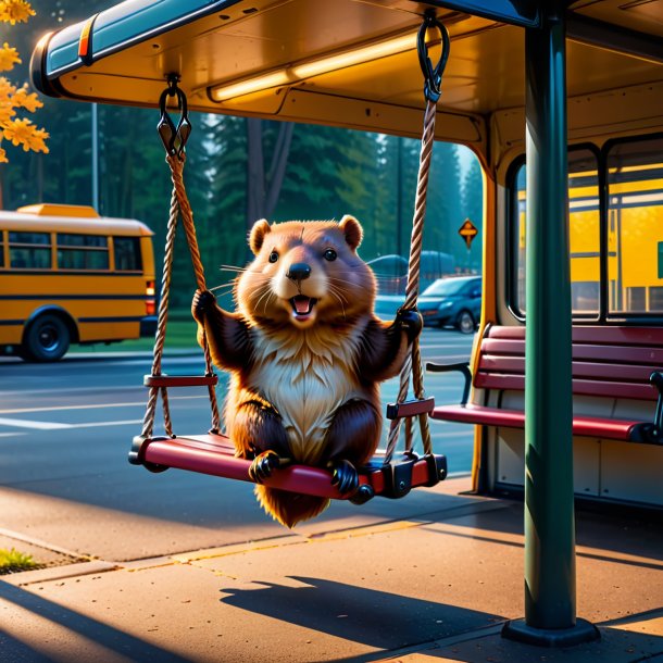 Picture of a swinging on a swing of a beaver on the bus stop