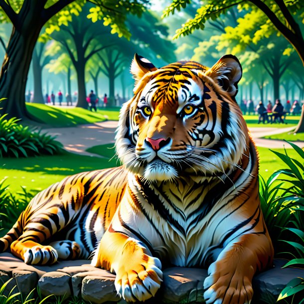 Imagem de um descanso de um tigre no parque