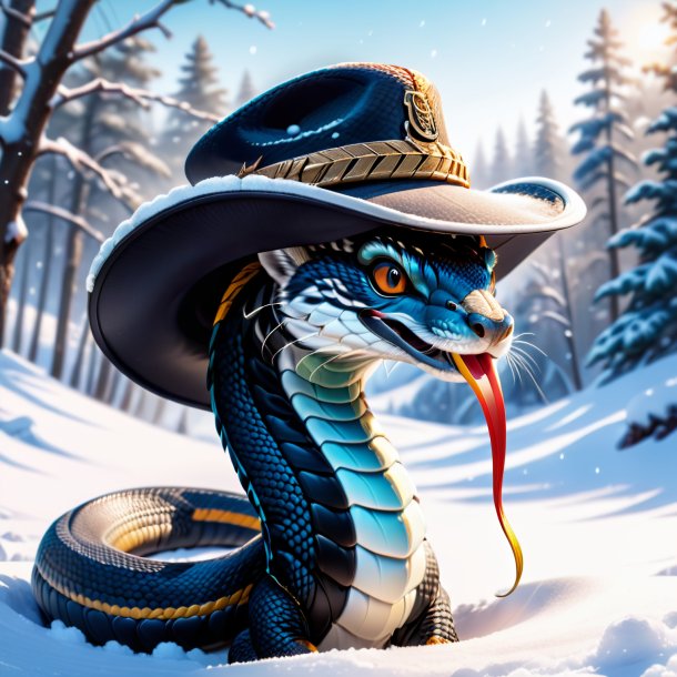 Drawing of a cobra in a hat in the snow