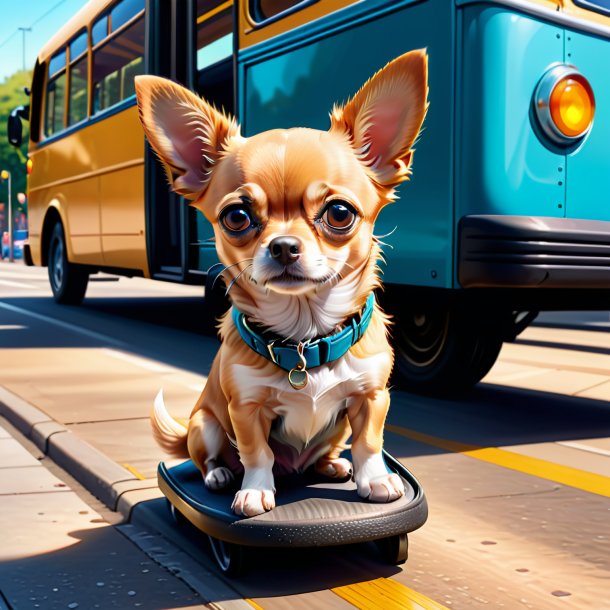 Illustration of a chihuahua in a shoes on the bus stop