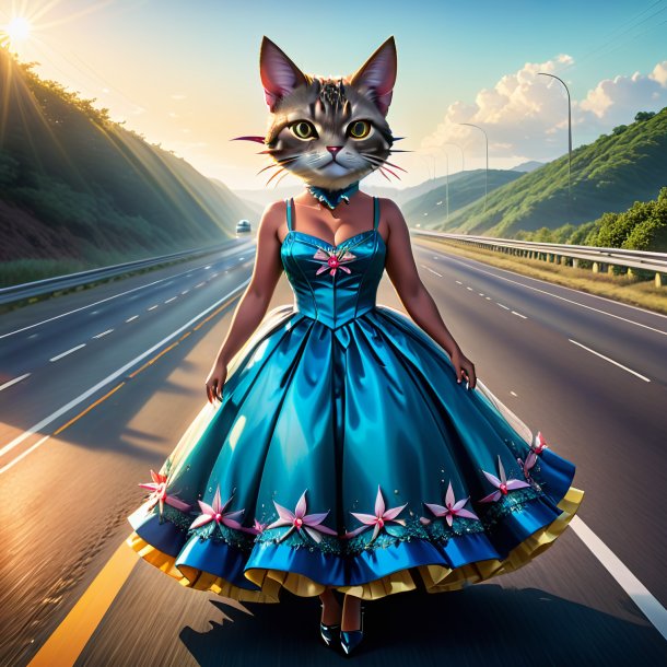 Ilustración de un atún en un vestido en la carretera