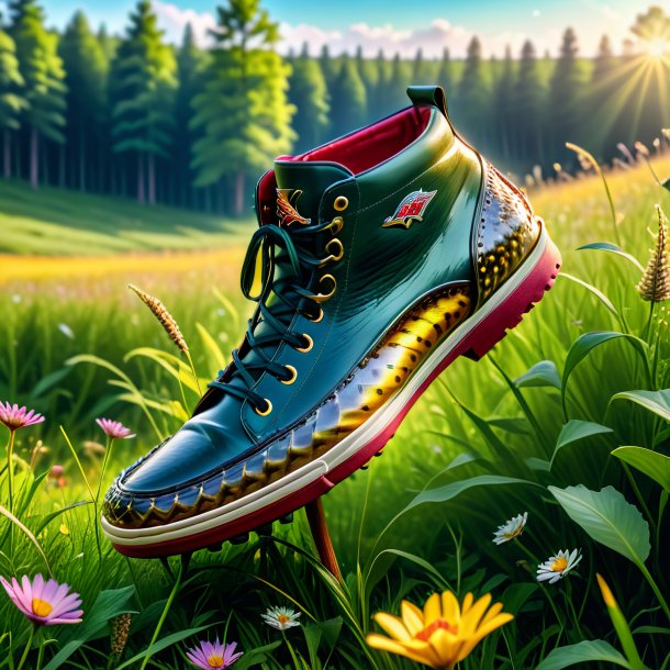 Pic of a pike in a shoes in the meadow