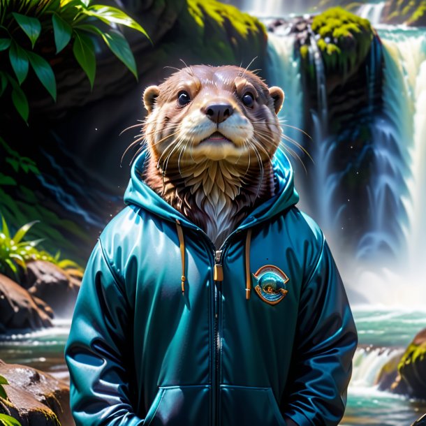 Pic of a otter in a hoodie in the waterfall