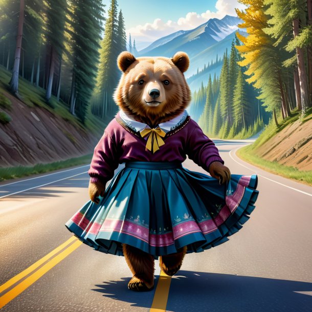 Drawing of a bear in a skirt on the road