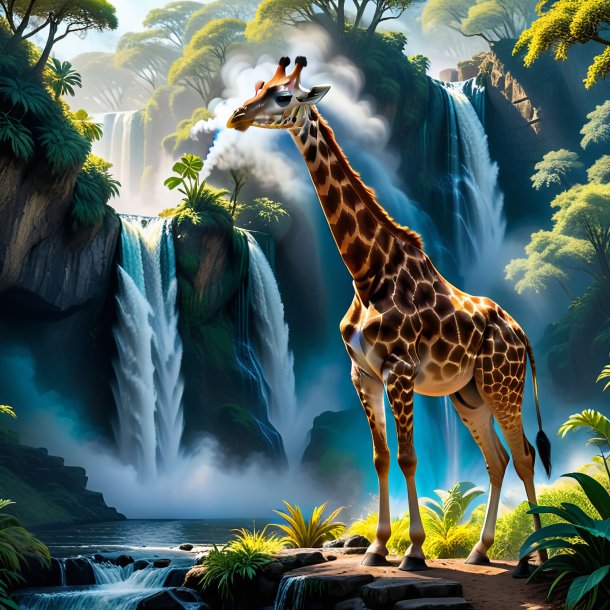 Picture of a smoking of a giraffe in the waterfall