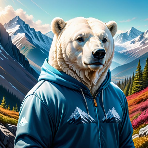 Drawing of a polar bear in a hoodie in the mountains