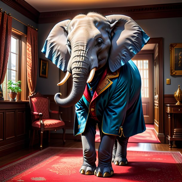 Drawing of a elephant in a coat in the house