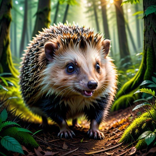 Image of a threatening of a hedgehog in the forest