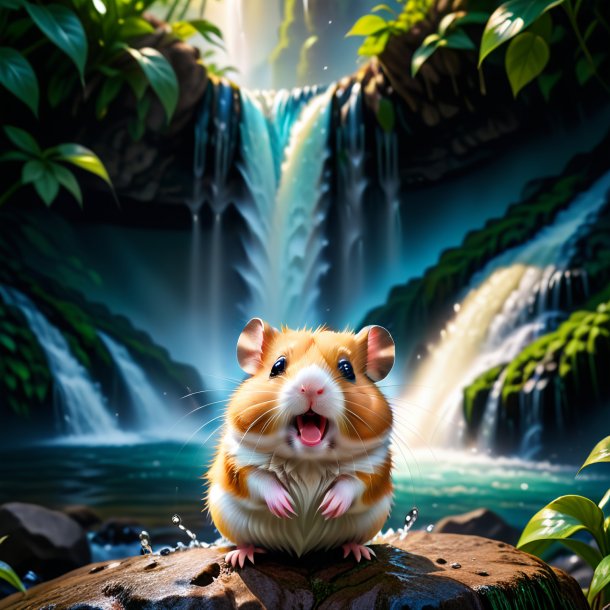 Photo of a crying of a hamster in the waterfall